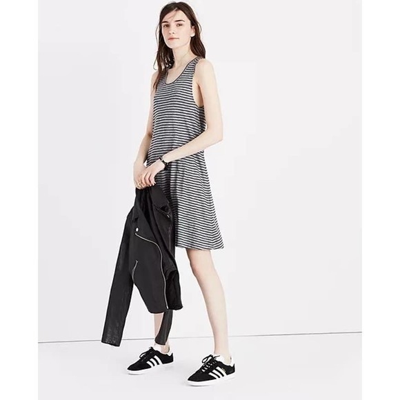 Madewell Highpoint Tank Dress in Stripe gray black jersey knit G2326 size large - Picture 1 of 10